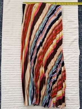 Striped Pleated Maxi Skirt in Pink, Brown & Blue